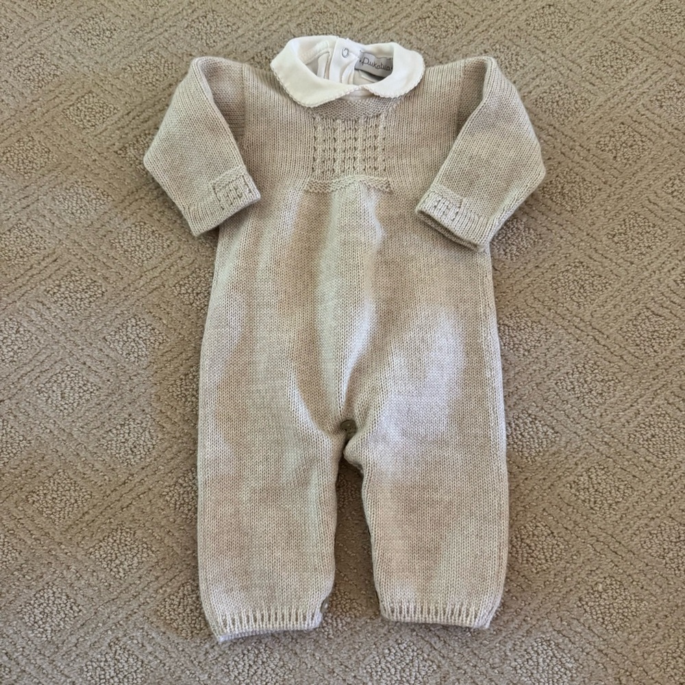 Pukatuka Size 3 Months Beige Knit Baby One Piece Unisex